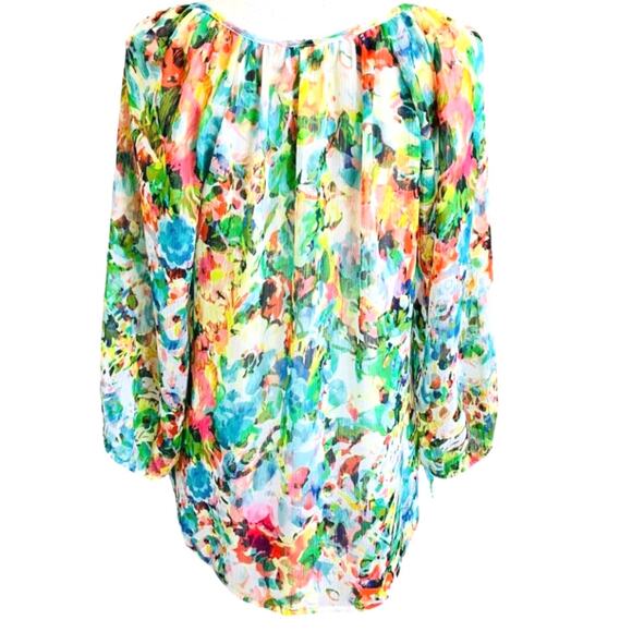 Liz Claiborne Petite Colorful Floral Spring Blouse Large - Picture 2 of 3